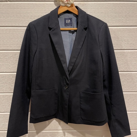 Linen Blazer - Gap Dark Blue Blazer Jacket - Picture 2 of 9